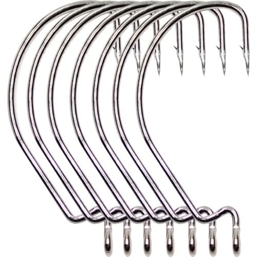 10pcs/lot Black Carbon Steel Fishing Hooks Jig Head Crank Big Hook Bass Fish Barbed Hook For Soft Lure Fishing Accessories