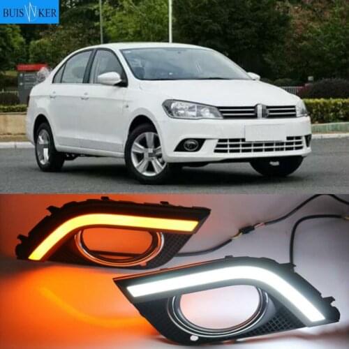 2PCS LED Daytime Running Light For Volkswagen VW Jetta 2013-2016 Dynamic Yellow Turn Signal Relay 12V Car DRL Lamp