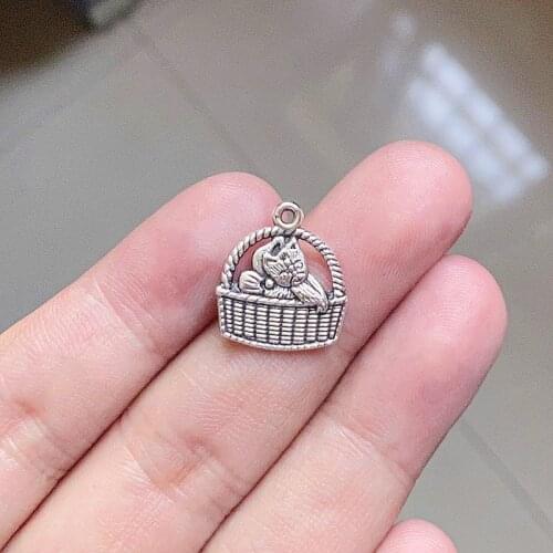30pcs Kitten in a Basket So Cute Charms Pendant Accessories Tibetan Silver Color For Diy Necklace Handmade Friendship Gift