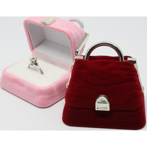 50pcs/lot Cartoon Velvet Handbag Ring Box Flocking Wedding Jewelry Box Storage Case Display Rack Wholesale