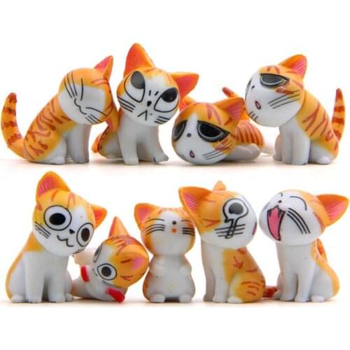 9Pcs/Set Anime Chis Sweet Home Cat Pvc Doll Yellow Cat Cartoon Figure Miniature Toy Micro Landscape Gardening Decoraiton
