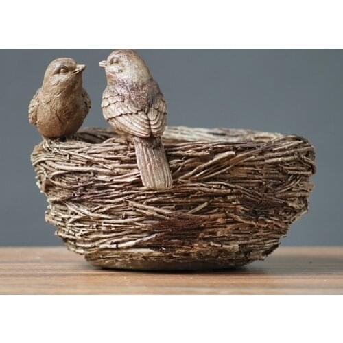 American Countryside Style Sparrow Bird Couple and Nest Resin Model Statue Decor Gift Craft Accessories Embellishment Furnishing