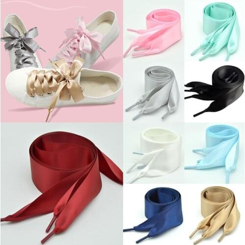 4 Cm Wide Multicolor Wide Flat Shoelaces Satin Shoelaces 150 Cm Exquisite Solid Color Small Fresh Shoelaces Shoe Accessories