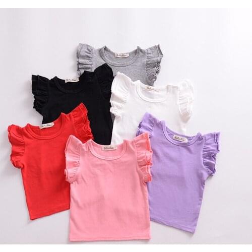 Girls T-shirt 2021 Summer Solid T-shirt kid Ruffles Sleeve Clothes