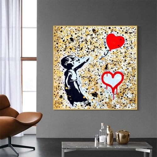 Girly Girl Holding A Balloon Canvas Paintings Wall Graffiti Art Poster Modern Street Art Prints Picture for Kids Room Decor