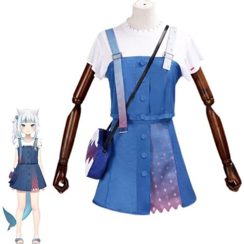 Hololive Gawr Gura Cosplay Costume Women Cute Shark Dress Full Set With Tail Halloween Youtuber Cosplay Outfits Custom Made