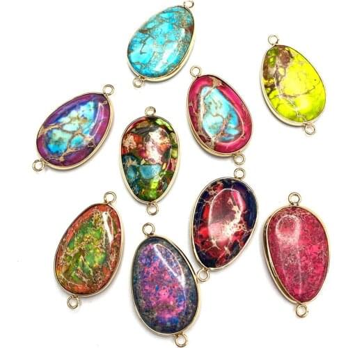 Colorful Healing Stone Natural Emperor Stone Double Hole Pendant Connector DIY Women Fashion Jewelry Making Bracelet Accessories