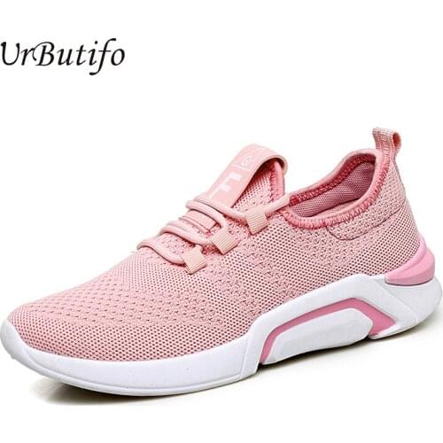 Urbutifo Women Casual Shoes Breathable White Pink Sneakers Ladies Woman Flat Shoes Zapatilla Mujer Womens Platform Sneakers