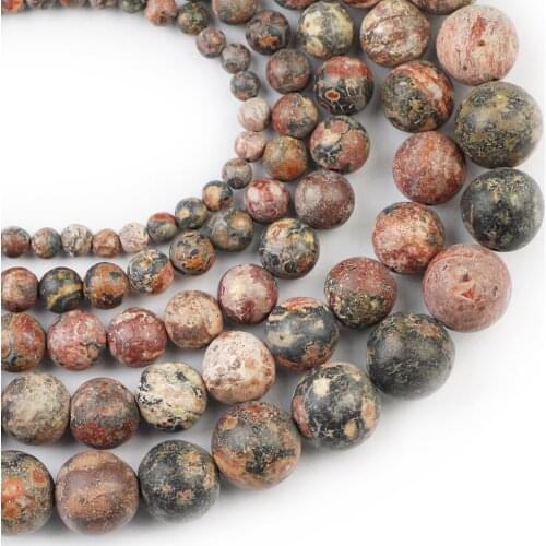 YHBZRET Red Leopard Natural Stone Round Spacer Loose beads For Jewelry making 4/6/8/10/12MM DIY Bracelet necklace Accessories