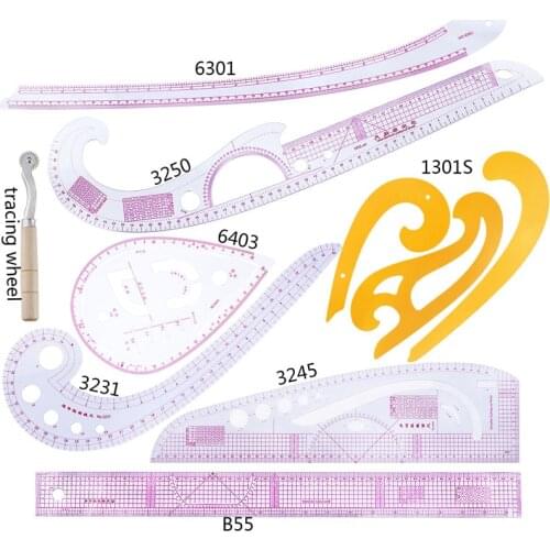 MIUSIE 8pcs Plastic French Curve Measure Pattern Grading Rulers Stick Pattern Design Dressmaking Tailor Sewing Ruler Supplies