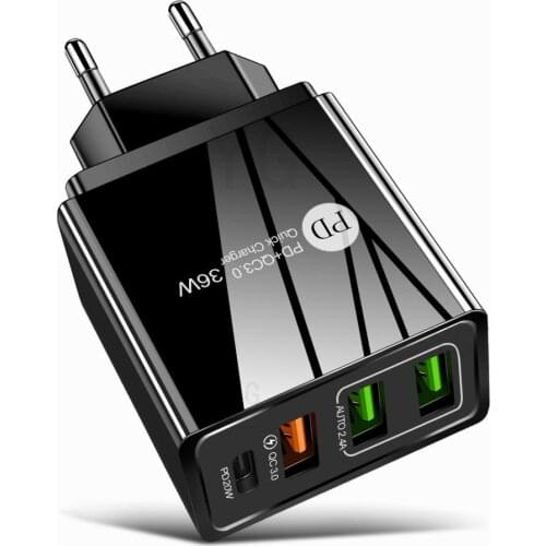 Multi USB with PD Charging Head PD20W+QC3.0 2.4A Dual USB Fast Charge for iPhone 11 Pro Quick Charger Adapter