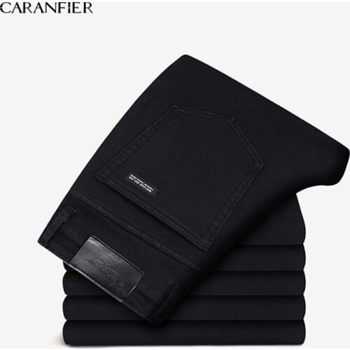 CARANFIER Brand 2019 New Mens Fashion Jeans Business Casual Stretch Slim Black Jeans Classic Trousers Denim Pants Male 38 40