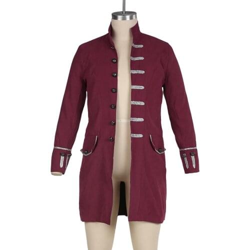 2021 Adult Men Steampunk Jacket Suit Uniform Victorian Costume Vintage Slim Fit Frock Coat Black Lightweight Trench Overcoat