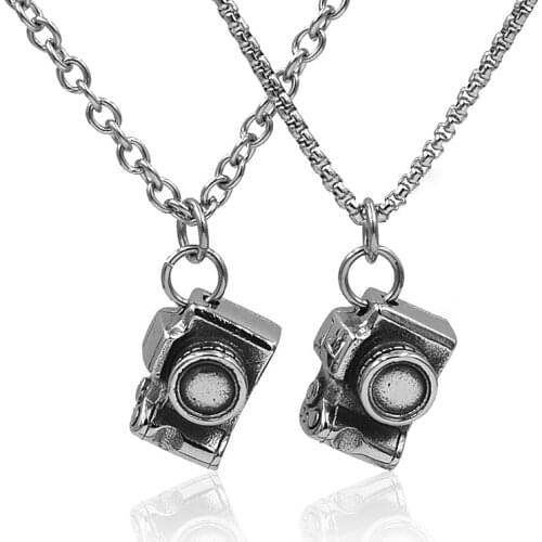 New Cool Flash Camera Charm Pendant Stainless Steel Long Necklace Vintage Long Chain Punk Jewelry Women Man Friendship Girl Gift