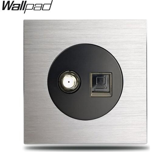 L6 Single Satellite Antenna TV & Data PC Internet RJ45 Wiring Wall Socket Outlet Silver Grey Brushed Aluminum Plate , 86 * 86 mm