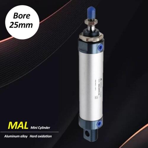 Pneumatic Cylinder MAL25 Bore 25/50/75/100/200/300/400/500mm Stroke Double Acting Aluminum Alloy Air Cylinder