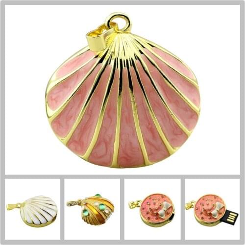 Real Capacity Crystal Shell Pendant Diamond Flash Usb Flash Drives Usb Stick 64GB Necklace Pendrive 8GB 16GB 32G Memory Storage