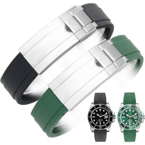 20mm Rubber Watch Strap Silicone Band Deployment Buckle Replacement Fit For Rolex Yacht Master Oysterflex Submariner GMT Daytona