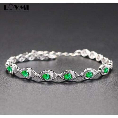 Luxury Women Bracelet Silver 925 Chain Emerald Green Gemstone Water Drop Shape For Wedding Party Love Gift Jewelry Accessories