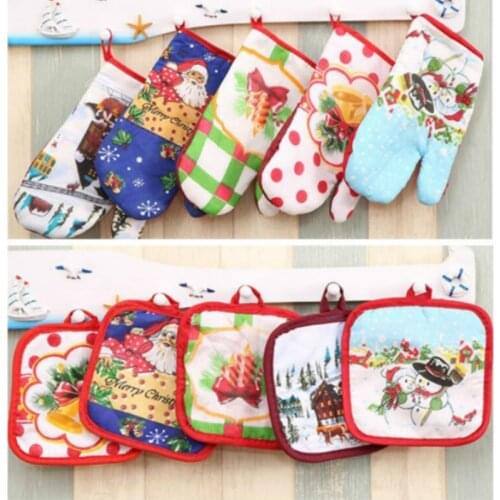 2pcs/set Christmas Baking Anti-Hot Gloves Pad Oven Dining BBQ Kitchen Mat New Year 2020 Navidad Xmas Party Decoration Supplies