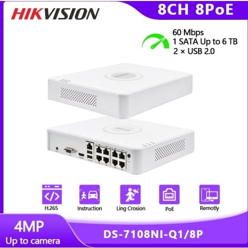 Hikvisio DS-7108NI-Q1/8P 8-Channel 4MP H.265+ POE NVR For HD 1080P 4MP 3MP For IP Camera CCTV Security Smart Playback Detection