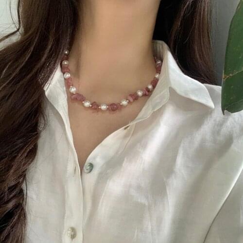 Mihan Modern Jewelry Simulated Pearl Choker Necklace Pretty Design Sweet Temperament Pink Beads Necklace For Girl Lady Gifts