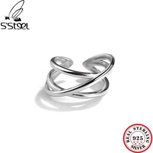 SSTEEL Geometric Minimalist Rings Aesthetic For Women Sterling Silver 925 Designer Adjustable Ring 2021 Trend Fine Jewellery