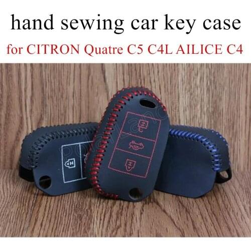 Only Red fit for CITRON Quatre C5 C4L AILICE C4 QUATRE(2016) C3XR(2015) hand sewing leather car key case cover new arrival