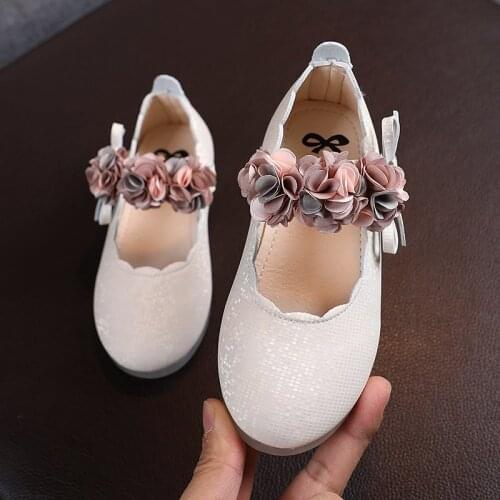 New Kids Girls Lace Big Flower Princess Shoes Wedding Dress Non-Slip PU Leather Soft Flat Dance Performance Shoes For Childred