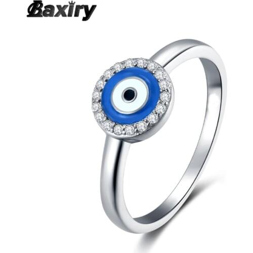 100% 925 Sterling Silver Evil Eye Ring With Ston Wedding Engagement Rings For Women Designer Jewelry Moissanite Blue Enamel Ring