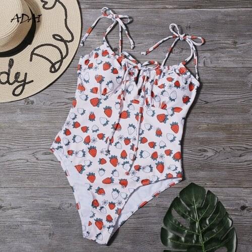 2021 Strawberry Print One Piece Swimsuit Sexy Bandage Swimwear Women Monokini Swimsuit Backless Bodysuit Bathing Suit Beachwear