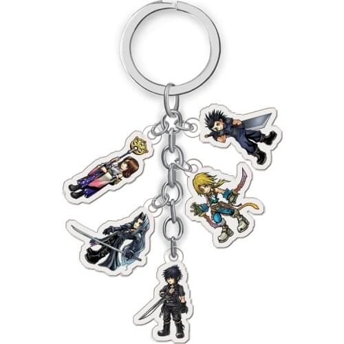 5PCS/Set Anime Collection Key Buckle Final Fantasy Acrylic Keychain Comic Figure Transparent Pendants Key Ring