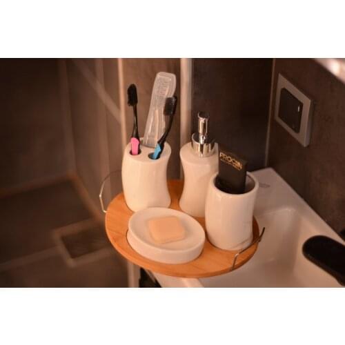 Adalis 5 Pcs Bathroom Set | Bamboo - Porcelain | Home-Bathroom | Made in Turkey | Free Shipping