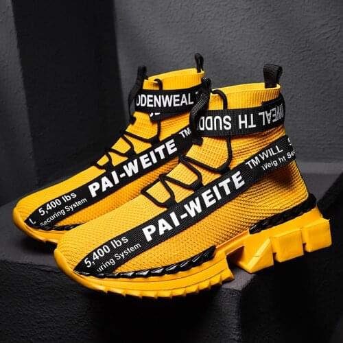 Oversize Summer High Top Sport Shoes Man Sneakers Comfort High Sports Shoes Male Running Shoes Men Yellow Athletic Gym GME-0019