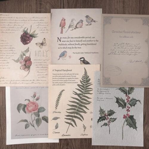 Vintage Plant Illustration Material Paper DIY Junk Journal Scrapbook Base Collage Gift Packaging Photo Props Decorative paper