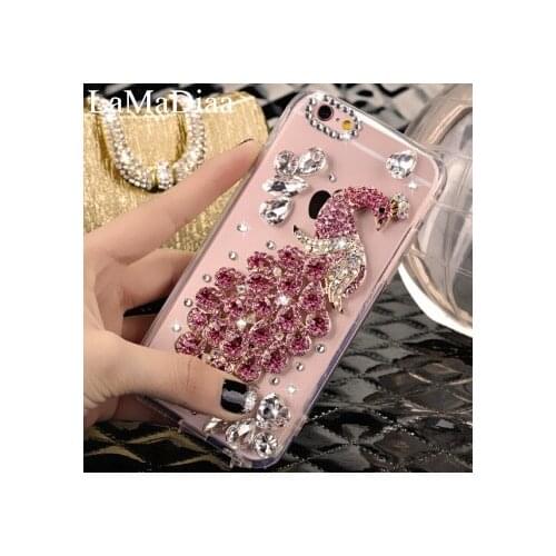 LaMaDiaa Phone Cases For SamsungS5 S6 S7 S8 S9 S10 Plus Lite Note5 8 9 Luxury Glitter Diamond Peacock Crystal Mobile Phone Case