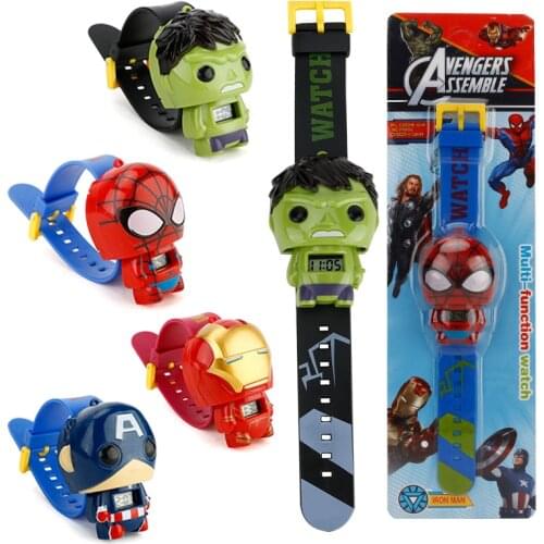 Boys Electronic Watch Avengers Toys Super Hero Captain America SpiderMan Ironman Hulk Action Figure Model Kids Birthday Gifts