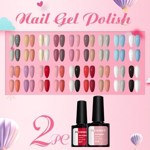 Phoenixy 8ML 2PC/3PC Nail Gel Polish Semi Permanent Shiny Varnish Hybrid Lacquer Color Gel Soak Off Nail Art Need Base Top Coat