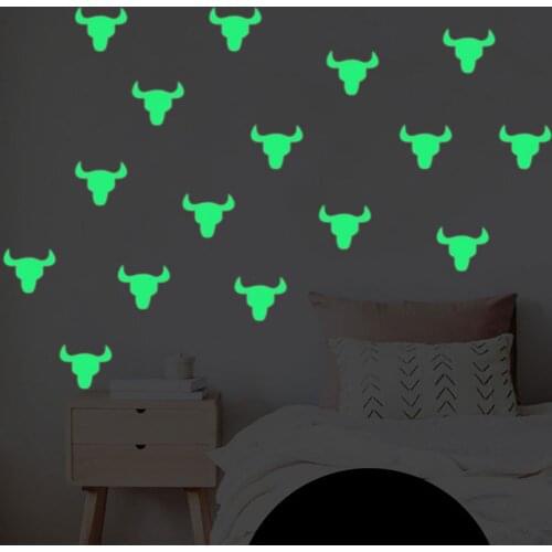 Bull Head Wall Sticker Glow In The Dark Luminous Fluorescent Baby Wall Stickers Home Decor Decals