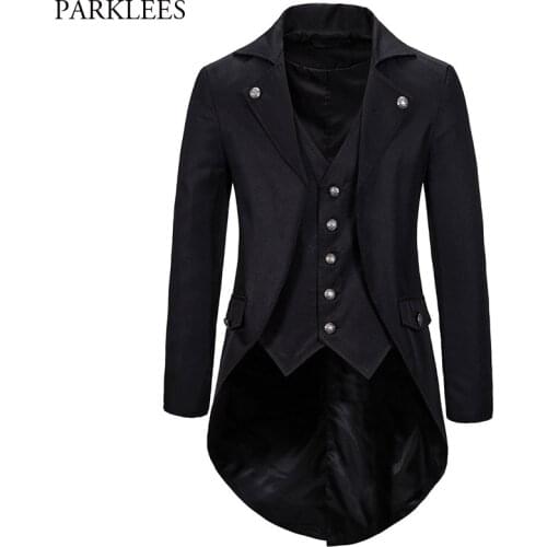 Gothic Victorian Tailcoat Jacket Men Steampunk Medieval Cosplay Costume Male Pirate Viking Renaissance Formal Tuxedo Coats 2XL
