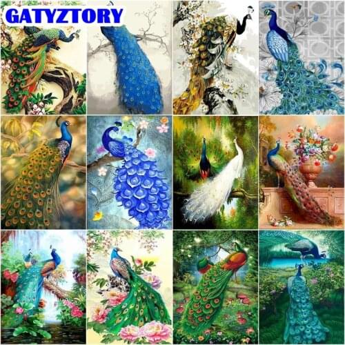 GATYZTORY Painting By Numbers Peacock Animals For Adults Children Picture Paint On Canvas Unique Gift Home Decoration 40x50cm