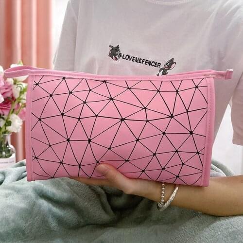 2021 geometric diamond grid PU scrub cosmetic bag portable travel waterproof toiletry bag cosmetic storage bag