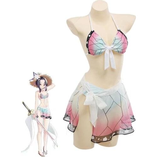Haikyuu Swimsuit Kochou Shinobu Cosplay Costume Woman Two Piece Bikini Beach Swimsuit Set Halter Neck Swimwear Bathing Suit