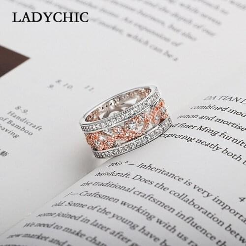 LADYCHIC Unique Design Hollow Rose Gold & Silver Color Ring Women Personality Elegant Cubic Zirconia Wedding Rings Gift LR1085
