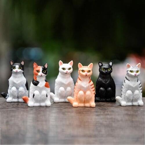 6PCS/Lots Cute Squatting Cat Kitten Mini Figure Statue Figurine Ornament Miniatures Home Garden Decor Models Toys DIY Gifts