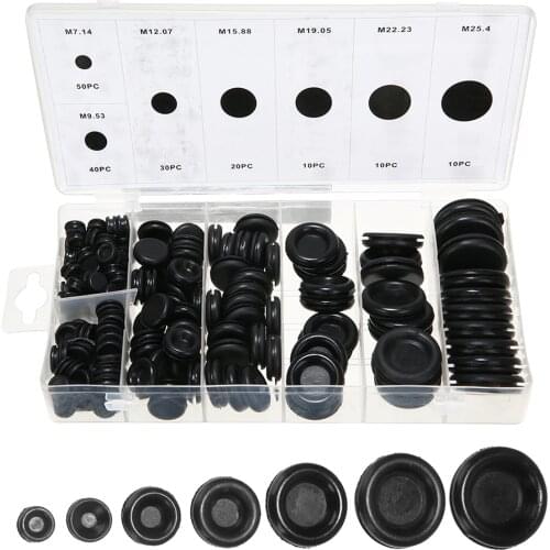 170pcs Black Closed Seal Ring Grommets Car Electrical Wiring Cable Gasket Kit Rubber Grommet Hole Plug Set with Plastic Box
