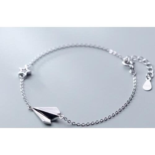 Womens Authentic REAL. 925 Sterling Zirconia set Star &Paper Plane chain Bracelet Gift GTLS804