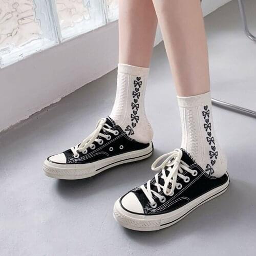 Bowknot Socks Female Harajuku Style Personality Tube Socks 2021 Japanese College Style Cotton Socks Pure Color White Socks