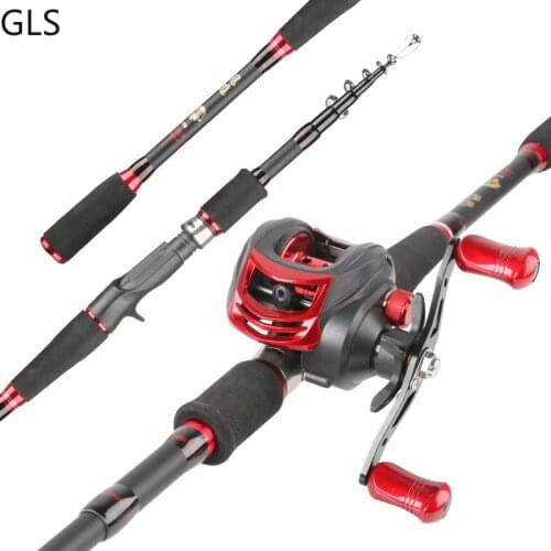 New Carbon Fiber Fishing Rod and Reel Combos Telescopic Top Quality C baitcasting combo 15BB Reel Fishing Set