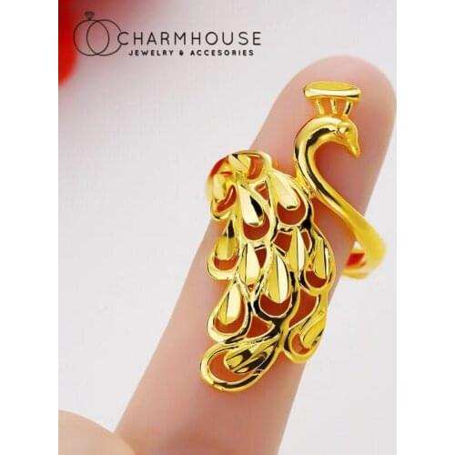 African Gold GP Open Rings For Women Peacock Long Finger Ring Adjustable Anillo Bague Femme Wedding Jewelry Accessories Bijoux